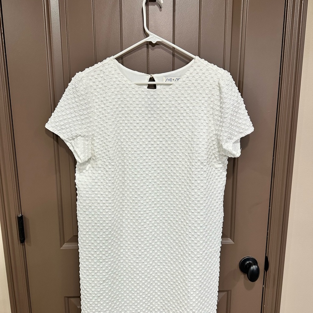 She + Sky White Textured Mini Dress